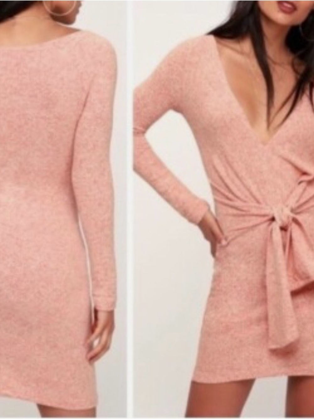 Free People Ginger Cozy Tie Front Sweater Dress Coral MEDIUM